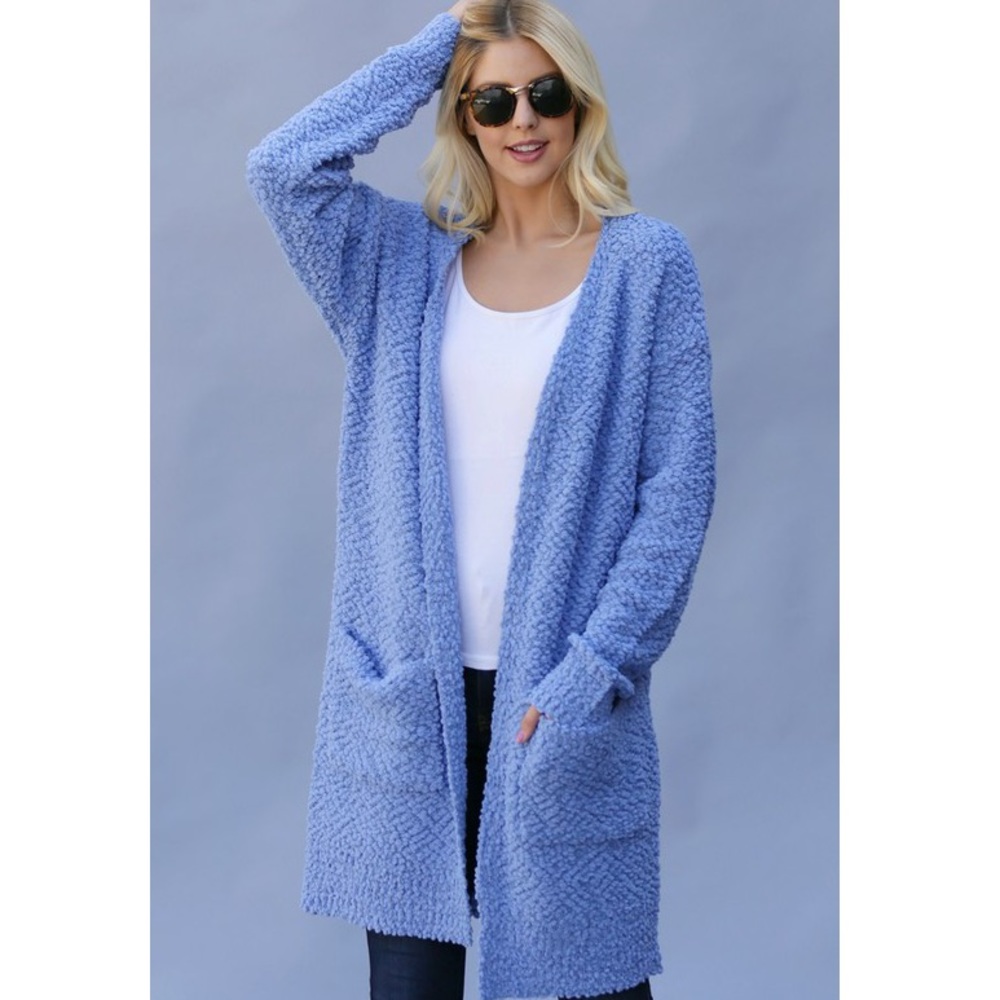 Chambray Blue Thick Popcorn Cardigan - Picture 2 of 6
